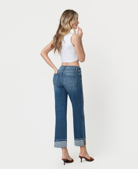 Back product images of Dark Stone - High Rise Cuffed Slim Wide Leg Jeans