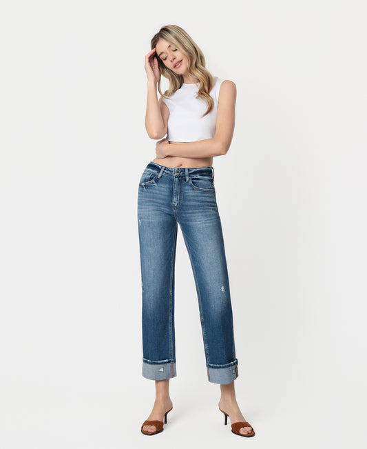 Front product images of Dark Stone - High Rise Cuffed Slim Wide Leg Jeans