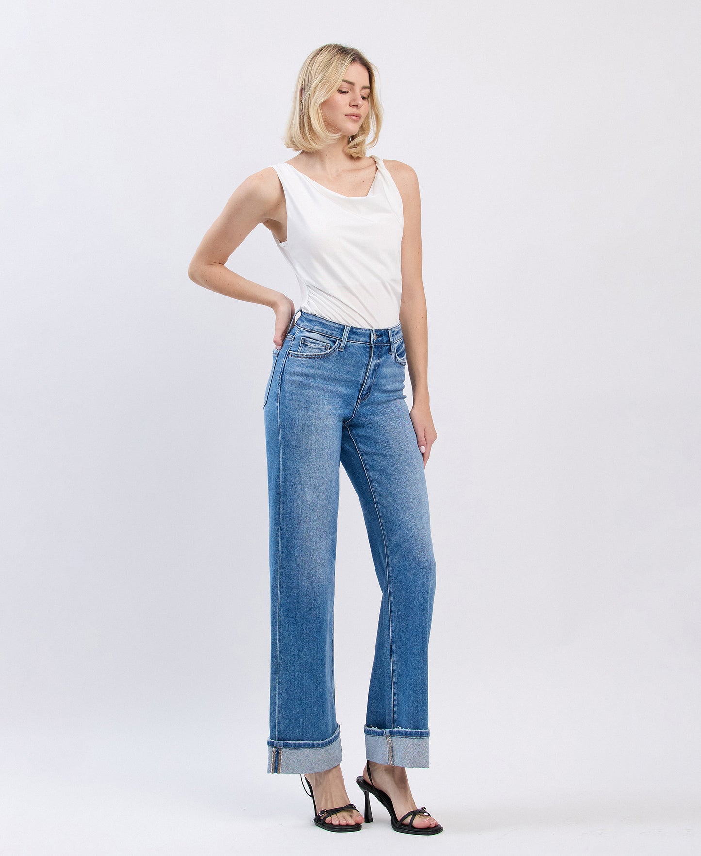 Right 45 degrees product image of Westbury - High Rise Cuffed Wide Leg Jeans