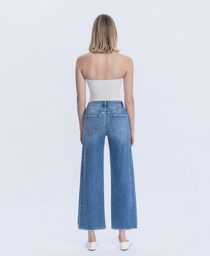 Back product images of Wolf N Crane - High Rise Side Panel Step Hem Ankle Wide Leg Jeans