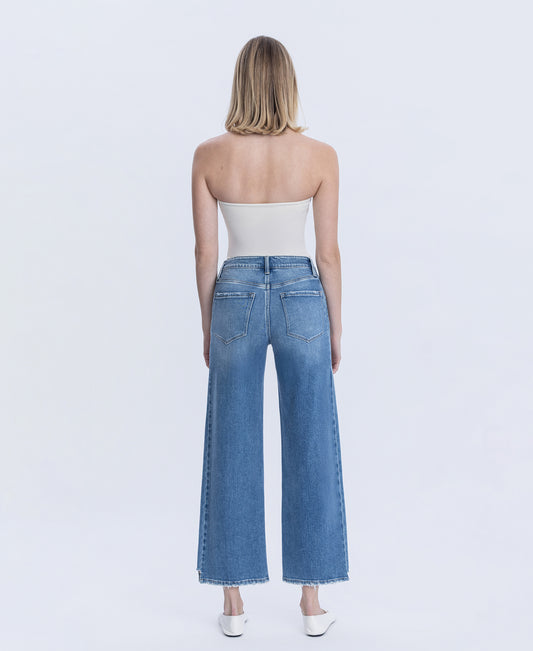 Back product images of Wolf N Crane - High Rise Side Panel Step Hem Ankle Wide Leg Jeans