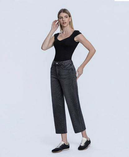 Left 45 degrees product image of Pontoon - Super High Rise Mild Barrel Leg Jeans