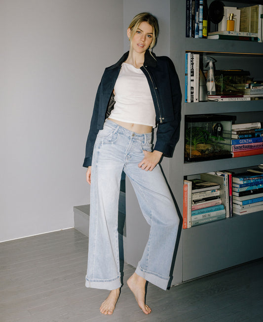 editorial image of Wild Horses - Super High Rise Cuffed Wide Leg Jeans