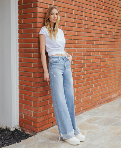 editorial image of Four Walls - Super High Rise Cuffed Wide Leg Jeans