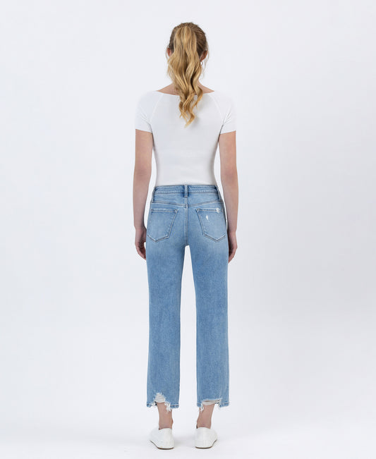 Back product images of oatload - High Rise Distressed Hem Crop Straight Jeans