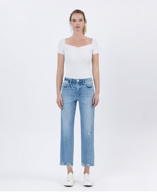 Front product images of Boatload - High Rise Distressed Hem Crop Straight Jeans