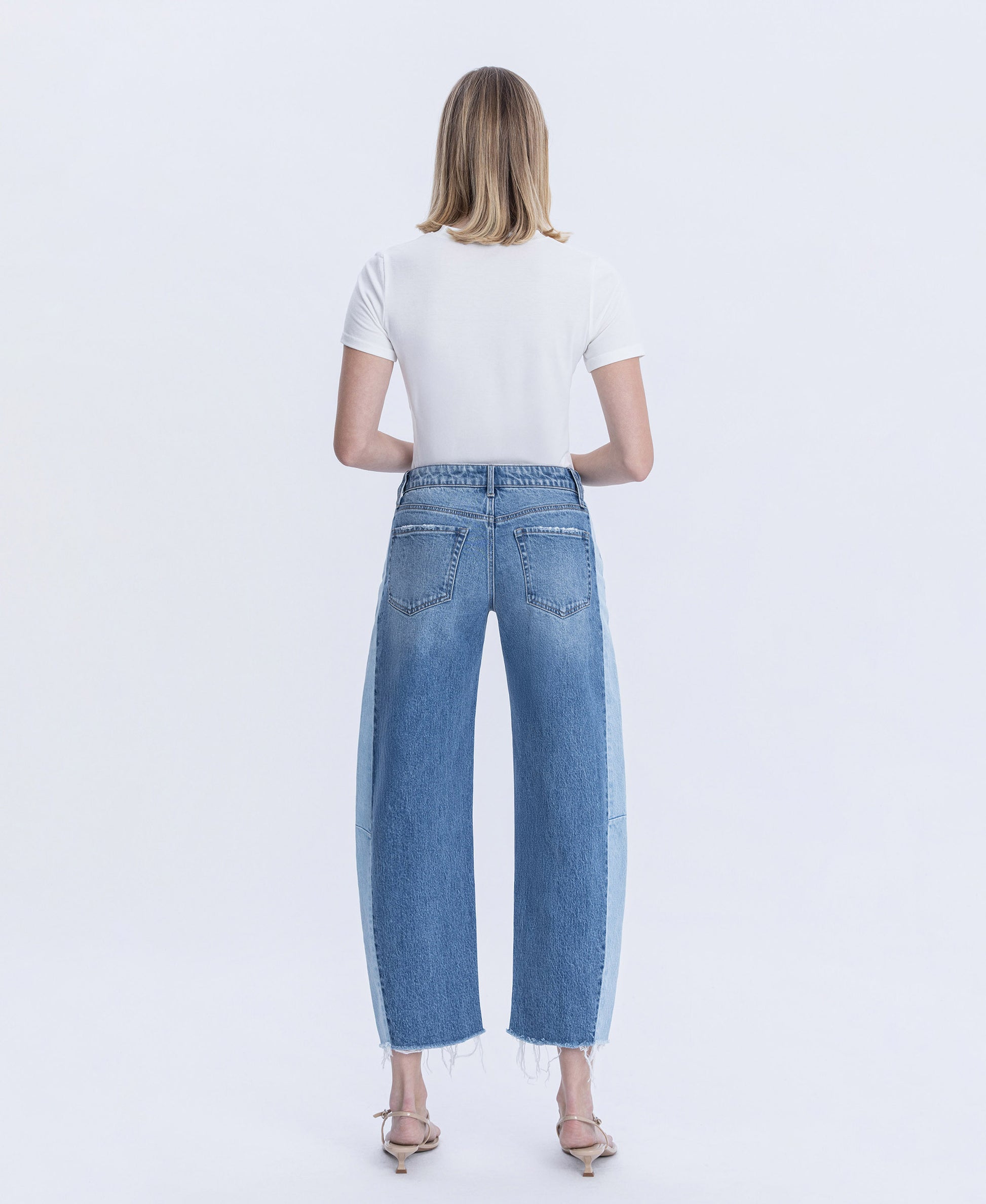 Back product images of Blue Memoir - High Rise Two Tone Barrel Jeans
