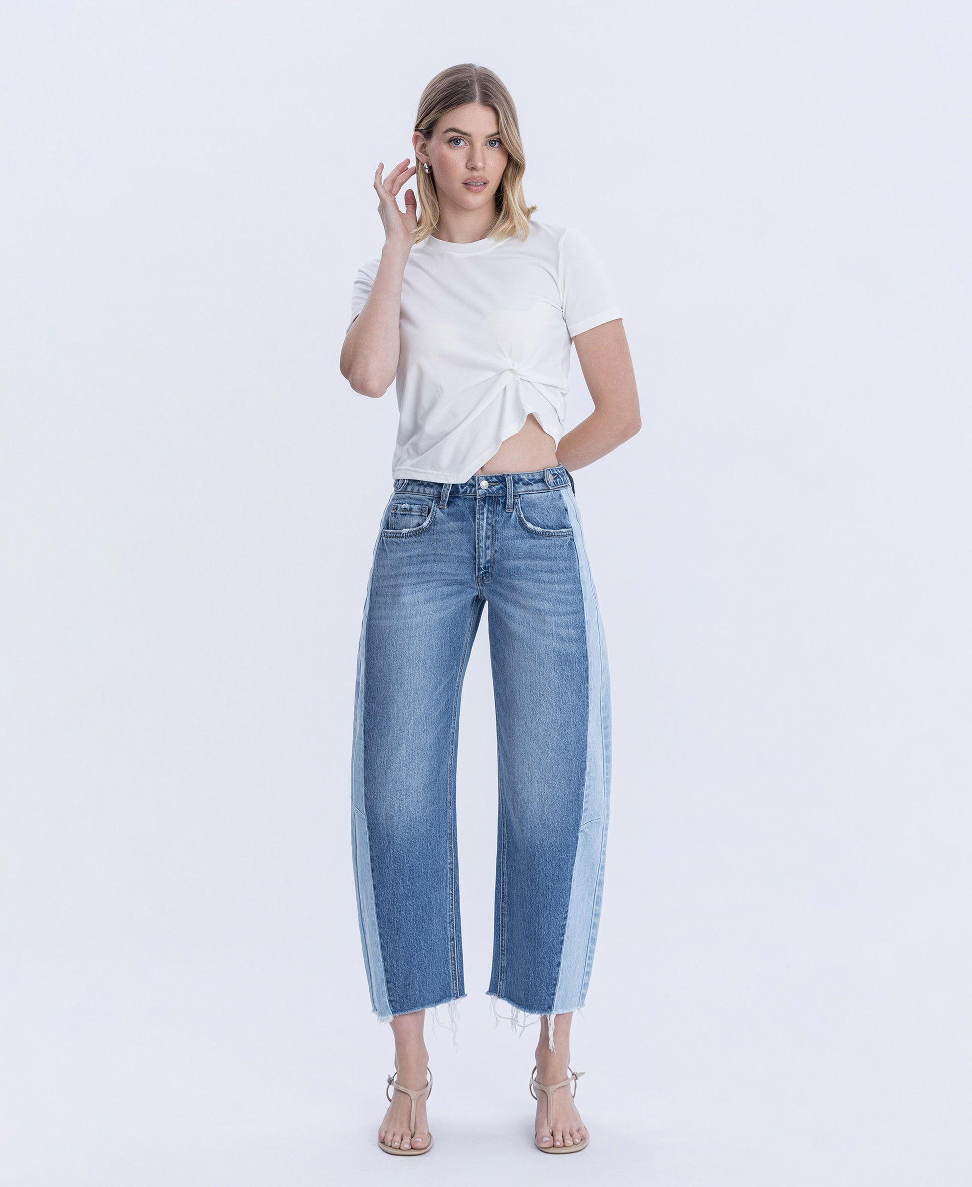 Front product images of Blue Memoir - High Rise Two Tone Barrel Jeans