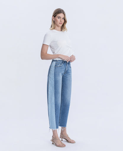 Right 45 degrees product image of Blue Memoir - High Rise Two Tone Barrel Jeans