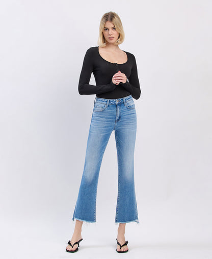 Front product images of Cedar Lane - High Rise Slant Raw Hem Crop Flare Jeans