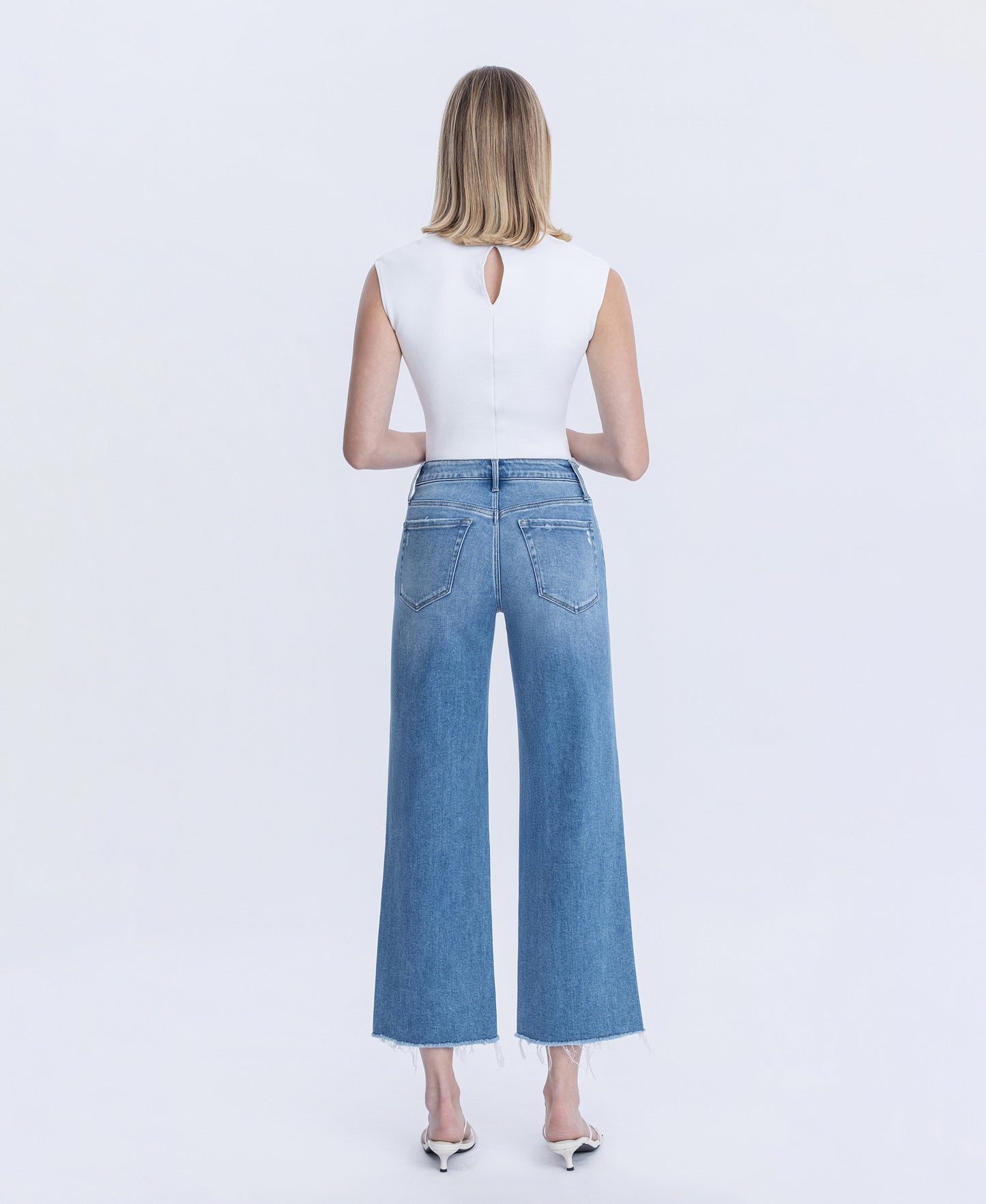 Back product images of Cypress - High Rise Raw Hem Crop Slim Wide Leg Jeans
