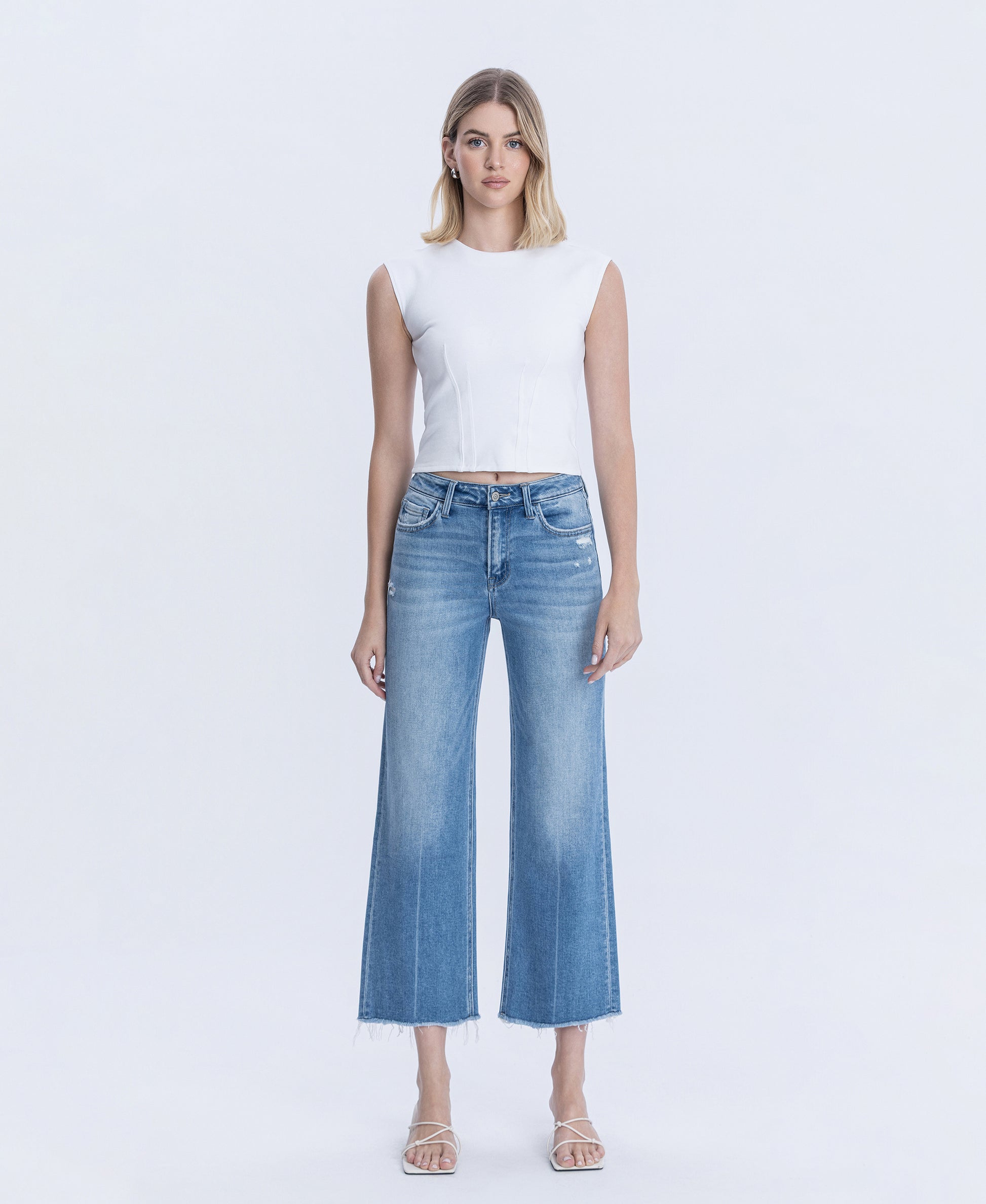 Front product images of Cypress - High Rise Raw Hem Crop Slim Wide Leg Jeans
