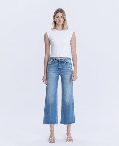 Front product images of Cypress - High Rise Raw Hem Crop Slim Wide Leg Jeans