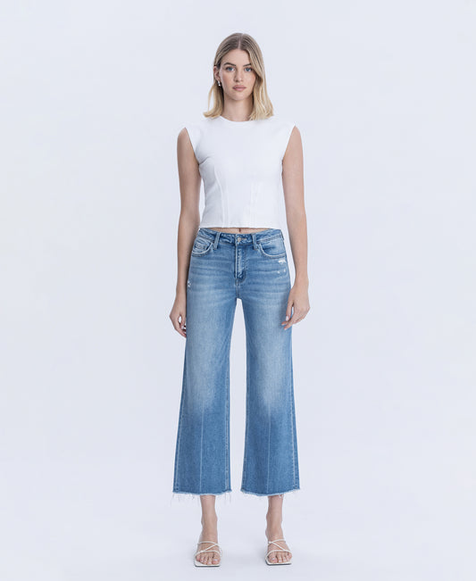 Front product images of Cypress - High Rise Raw Hem Crop Slim Wide Leg Jeans