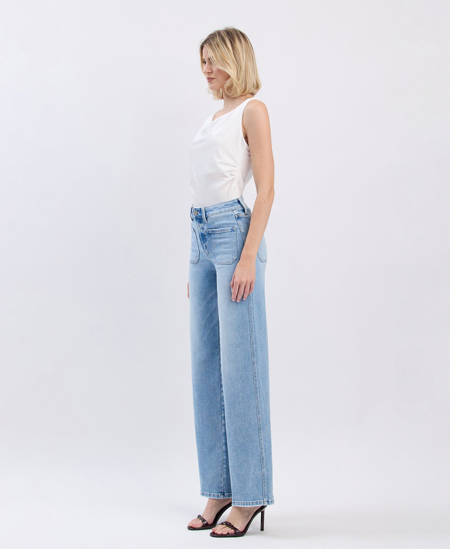 Left 45 degrees product image of Apus - High Rise Patch Pocket Wide Leg Jeans