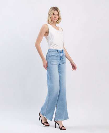 Right 45 degrees product image of Apus - High Rise Patch Pocket Wide Leg Jeans