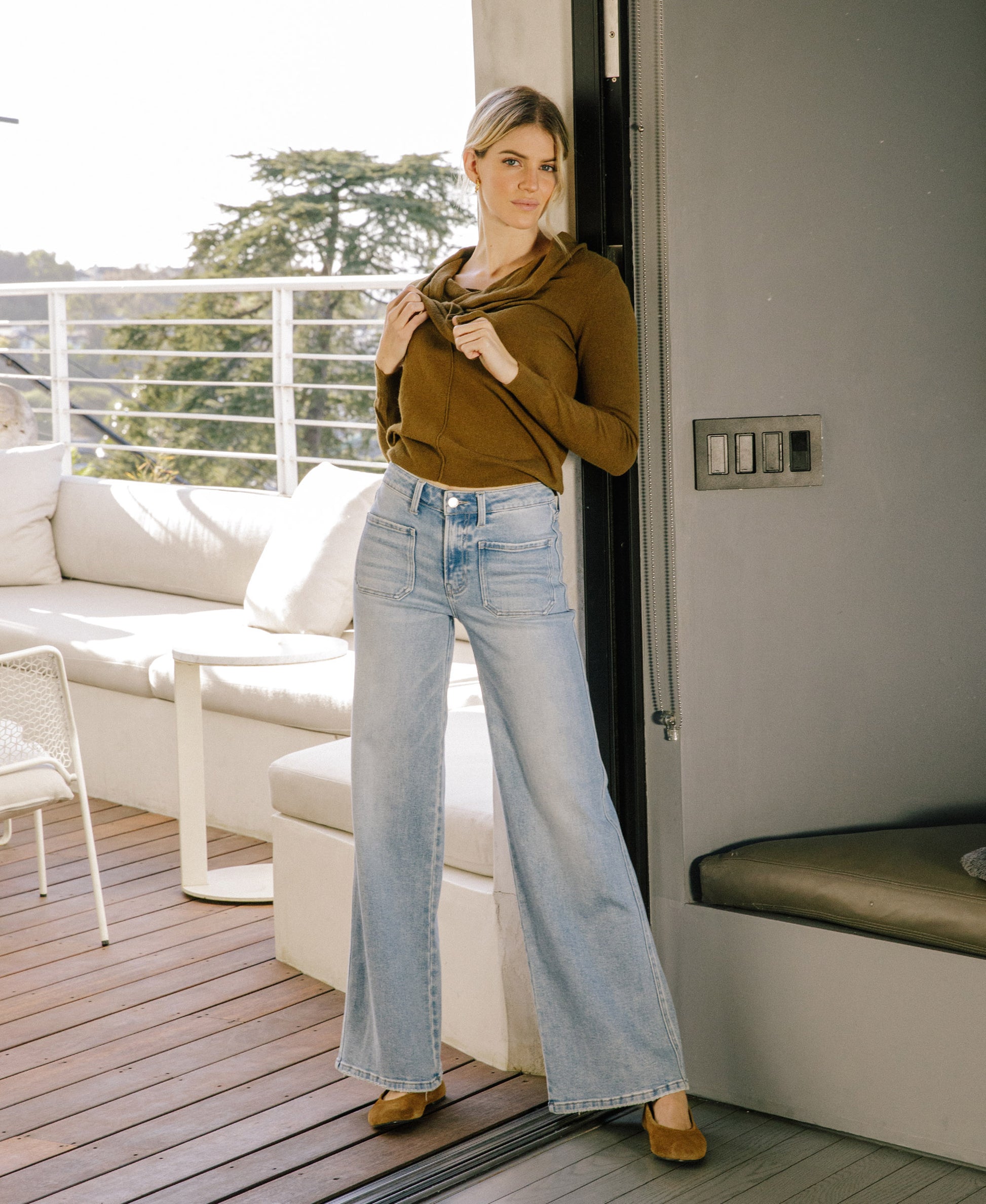 editorial image of Apus - High Rise Patch Pocket Wide Leg Jeans