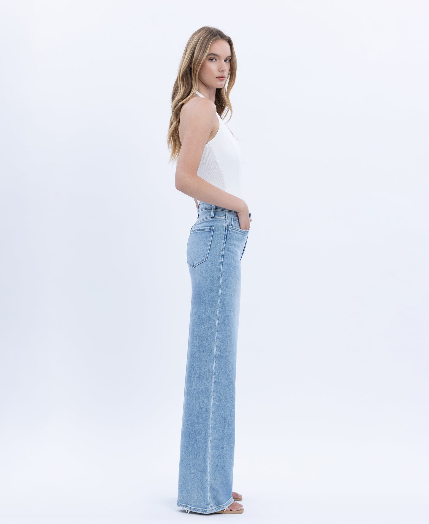 Right 45 degrees product image of Advantageous - High Rise Full Length Wide Leg Jeans