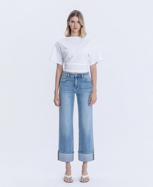 Front product images of Elan - High Rise Cuffed Slim Wide Leg Jeans