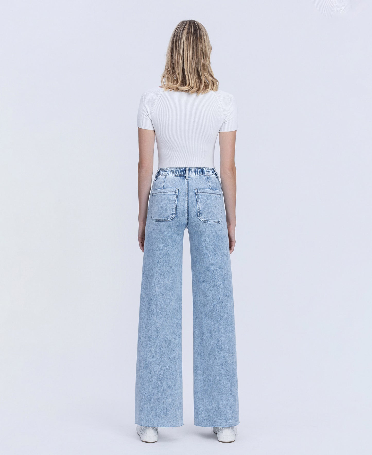 Back product images of Clearly - High Rise Drawstring Waistband Wide Leg Jeans
