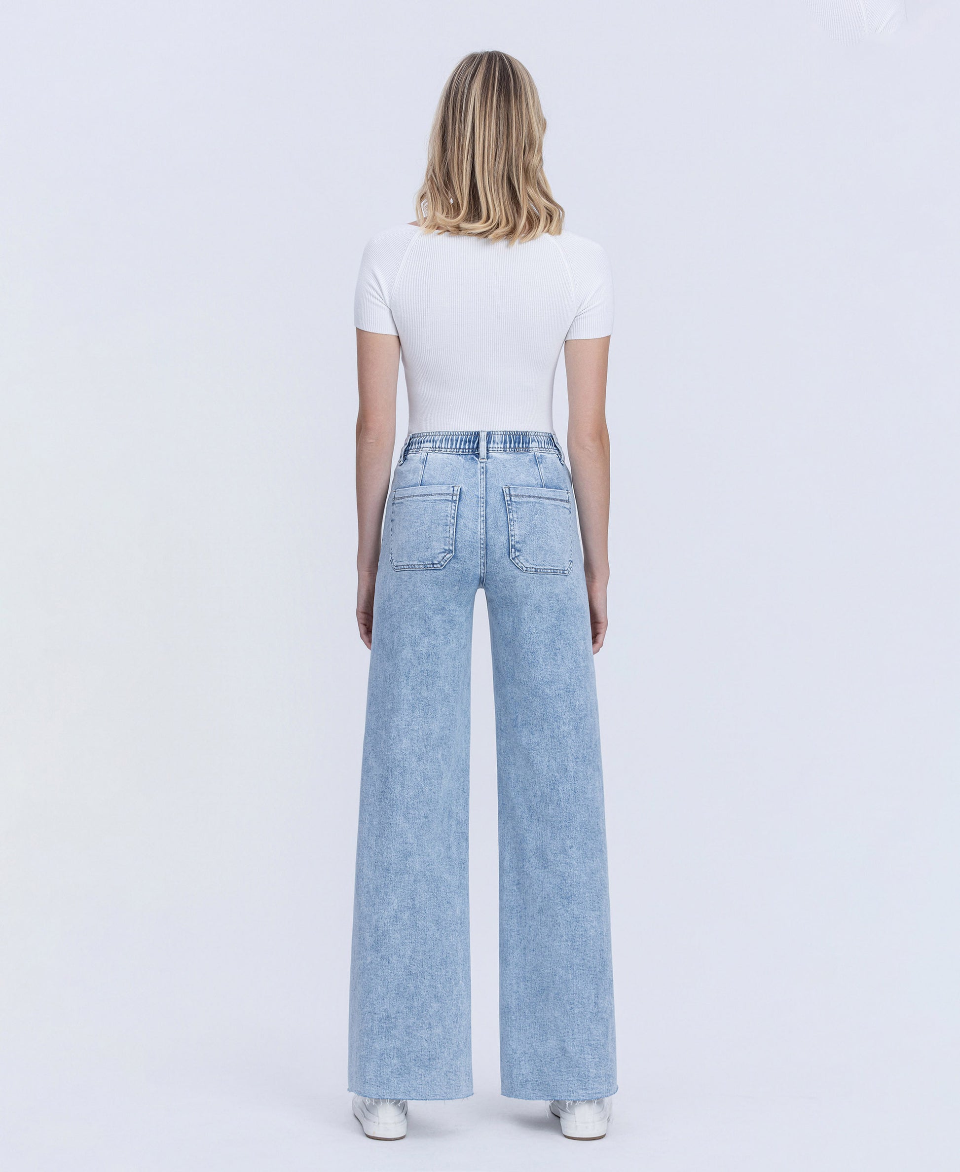 Back product images of Clearly - High Rise Drawstring Waistband Wide Leg Jeans
