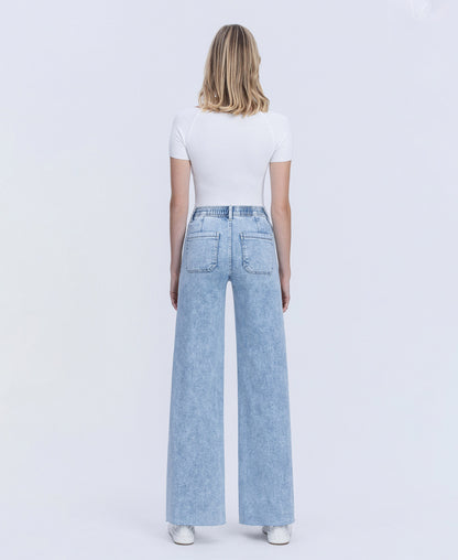 Back product images of Clearly - High Rise Drawstring Waistband Wide Leg Jeans