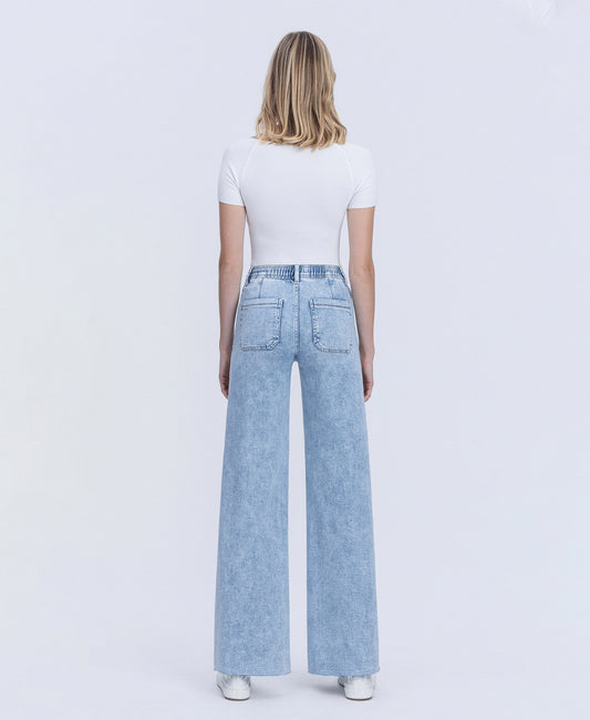 Back product images of Clearly - High Rise Drawstring Waistband Wide Leg Jeans
