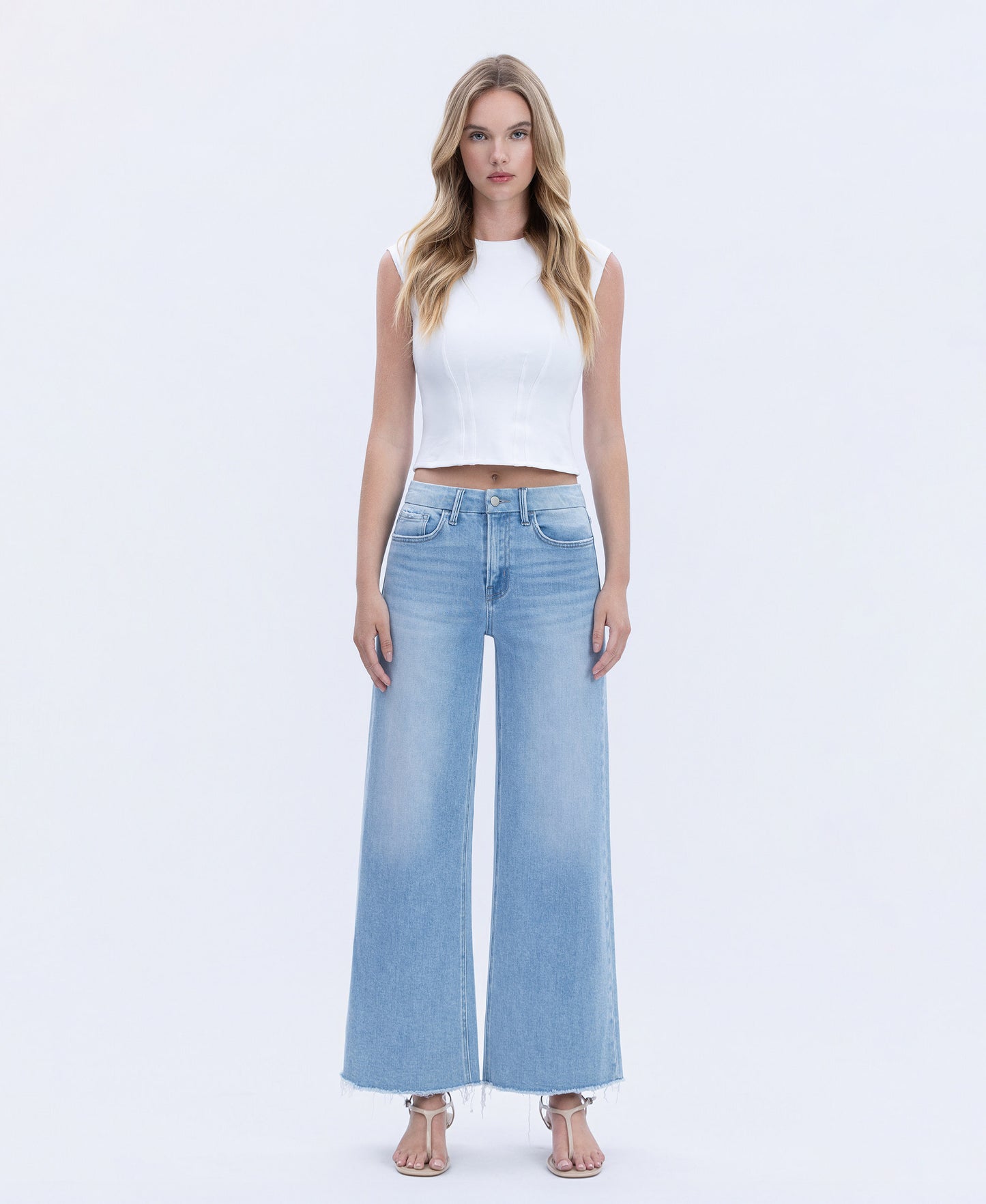 Front product images of Quieter - High Rise Seamless WB Raw Hem Wide Leg Jeans