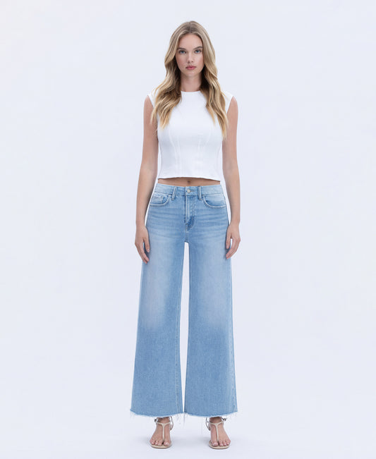 Front product images of Quieter - High Rise Seamless WB Raw Hem Wide Leg Jeans