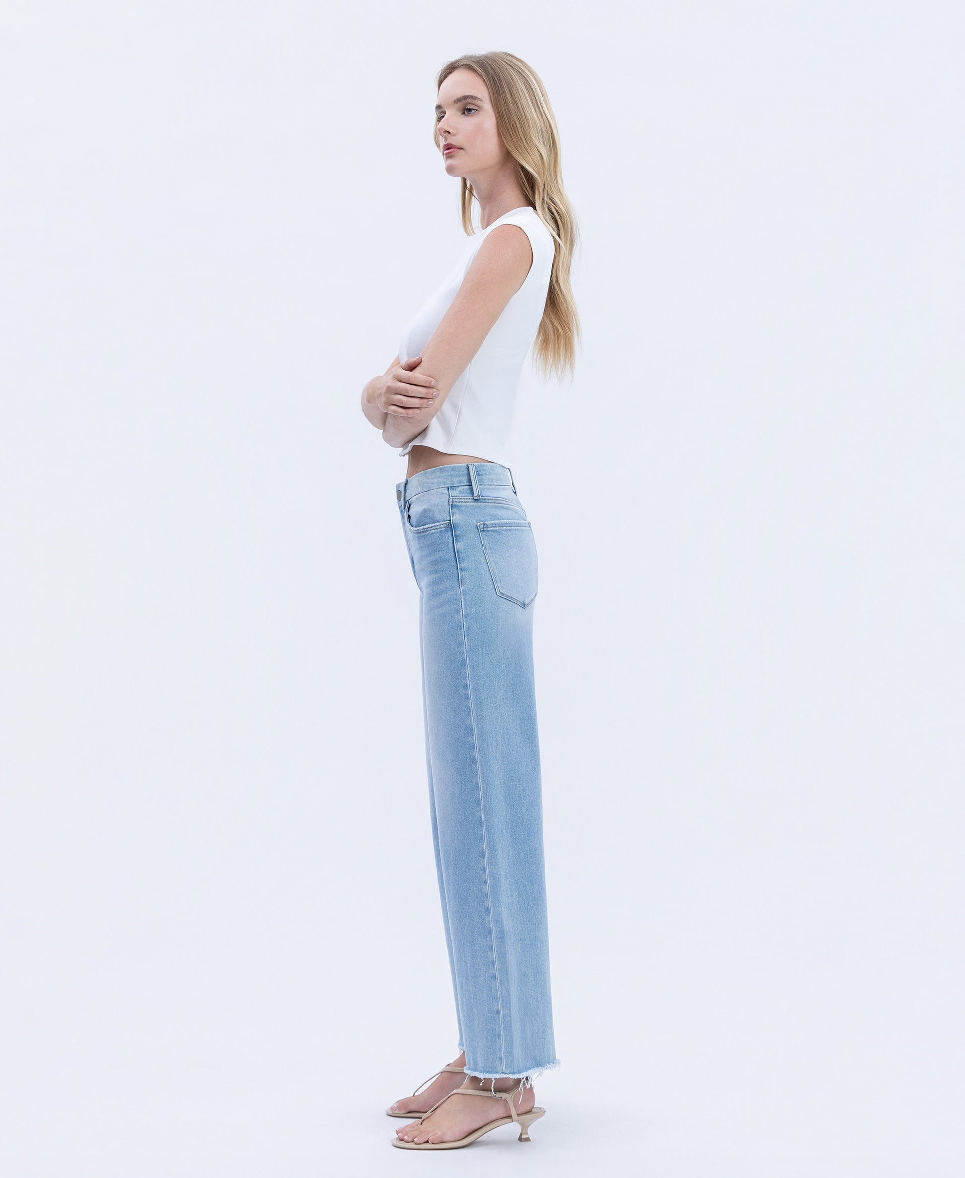 Left side product images of Quieter - High Rise Seamless WB Raw Hem Wide Leg Jeans