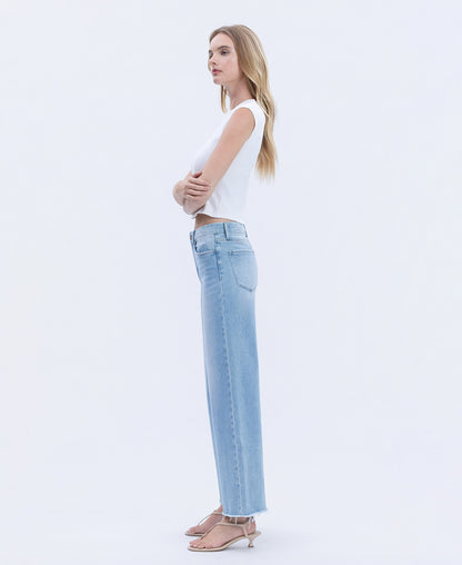 Left side product images of Quieter - High Rise Seamless WB Raw Hem Wide Leg Jeans