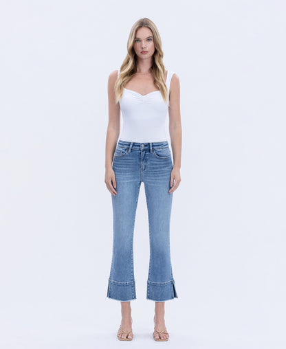 Front product images of Urbane - High Rise Trouser Slit Hem Kick Flare Jeans