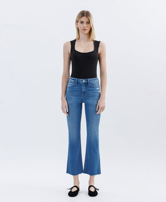 Front product images of Vibrantly - High Rise Raw Hem Bootcut Jeans