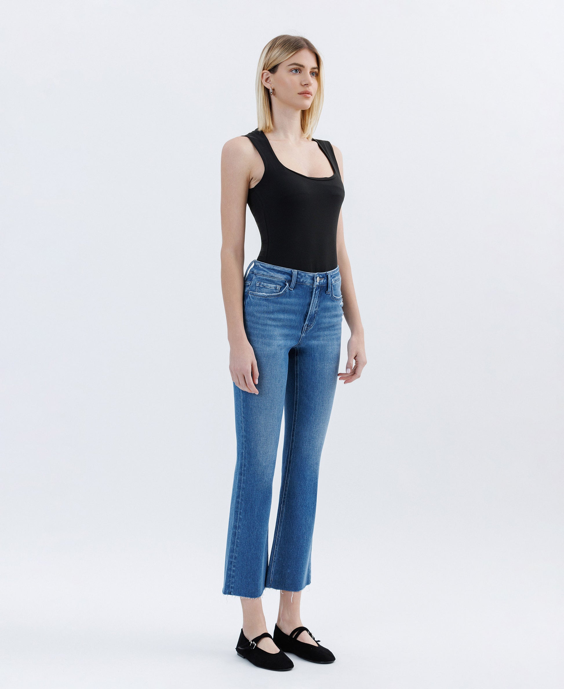 Flying Monkey Vibrantly High Rise Raw Hem Bootcut Jeans – FLYING