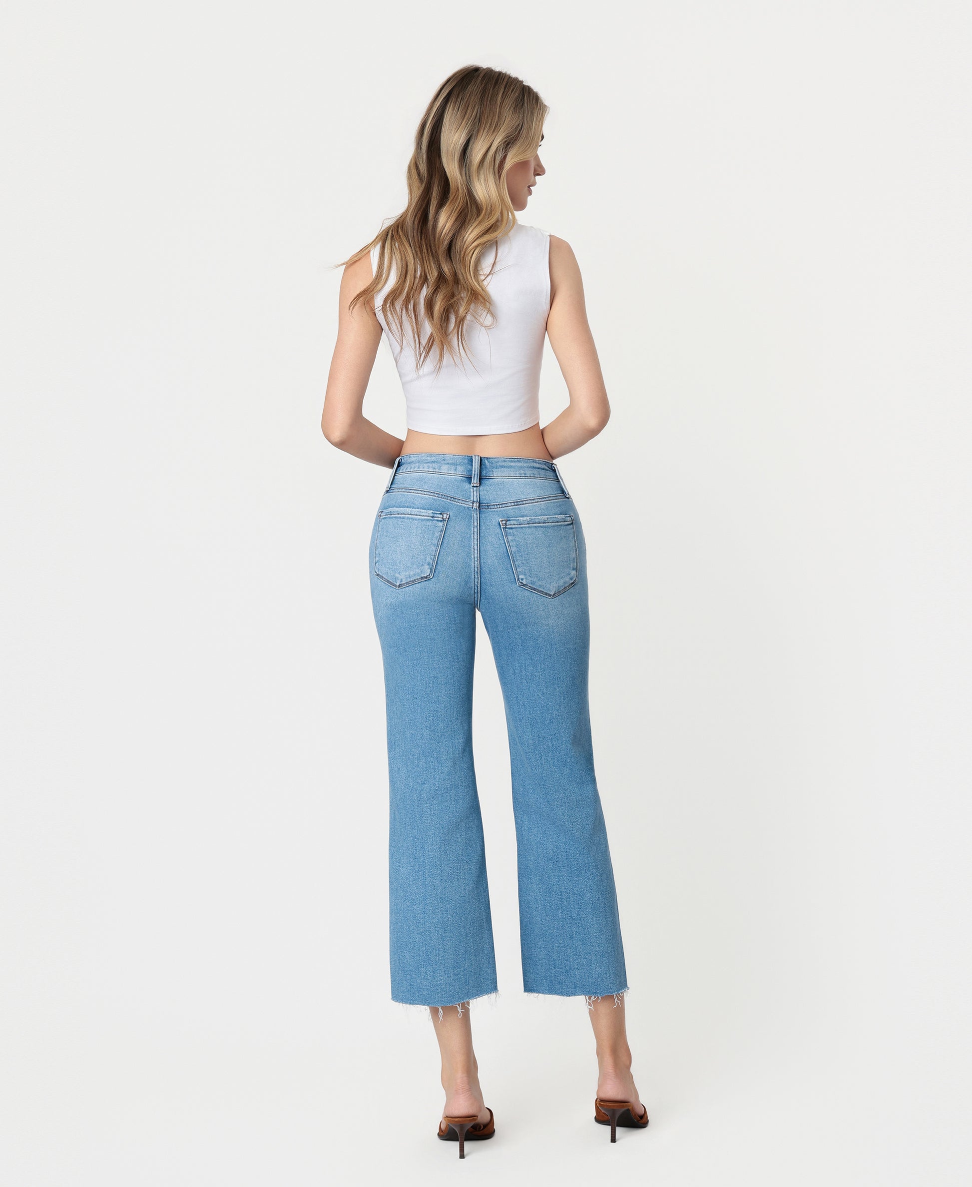 Back product images of Well Balanced - High Rise Raw Hem Crop Slim Wide Leg Jeans
