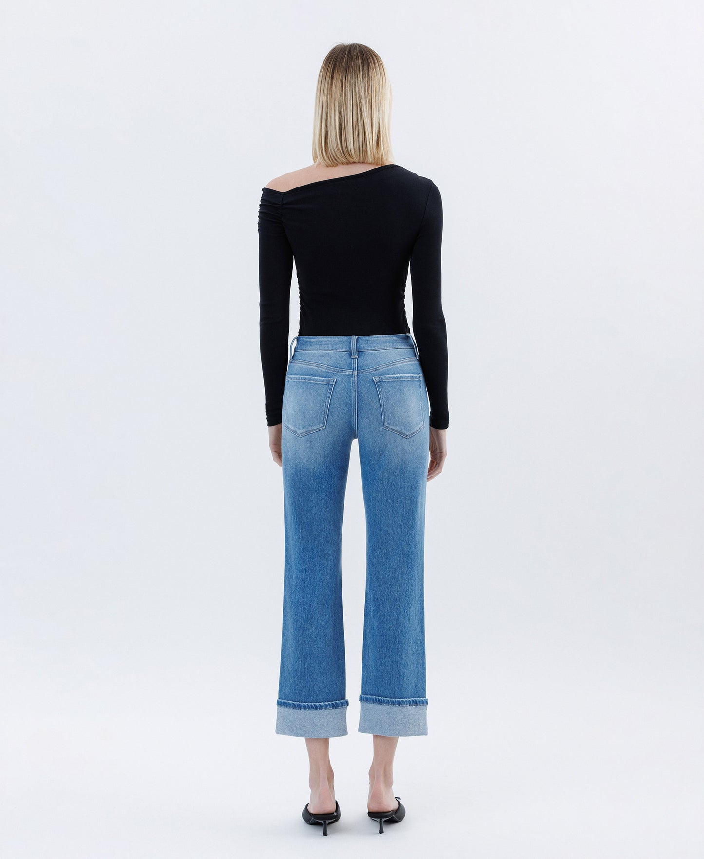 Back product images of Instinctively - High Rise Cuffed Crop Straight Jeans