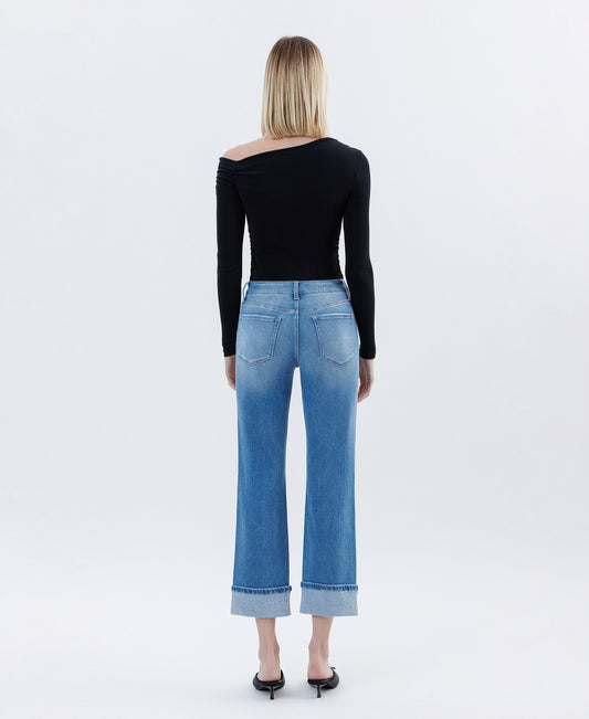 Back product images of Instinctively - High Rise Cuffed Crop Straight Jeans
