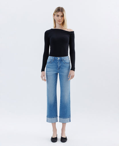 Front product images of Instinctively - High Rise Cuffed Crop Straight Jeans