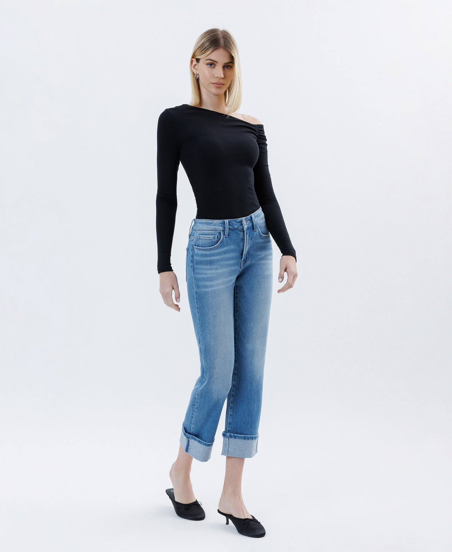 Right 45 degrees product image of Instinctively - High Rise Cuffed Crop Straight Jeans
