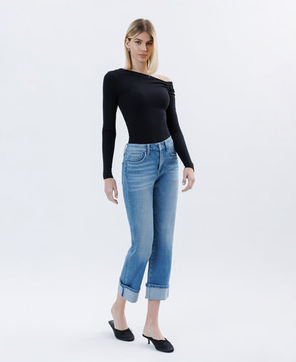 Right 45 degrees product image of Instinctively - High Rise Cuffed Crop Straight Jeans