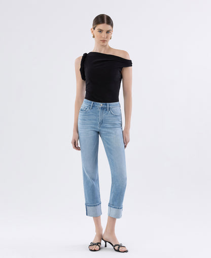 Front product images of Motivated - High Rise Distressed Cuffed Crop Slim Straight Jeans