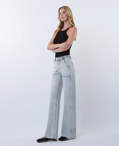 Left 45 degrees product image of Innovation- High Rise Utility Pocket Drawstring Wide Leg Jeans