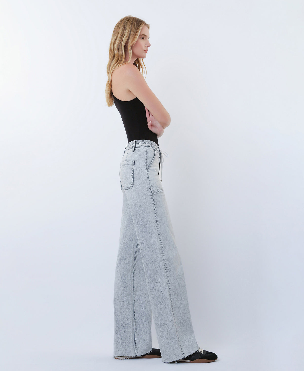 Right side product images of Innovation- High Rise Utility Pocket Drawstring Wide Leg Jeans