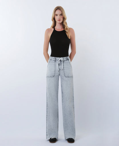 Front product images of Innovation- High Rise Utility Pocket Drawstring Wide Leg Jeans