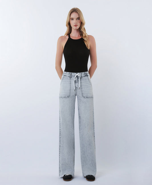 Front product images of Innovation- High Rise Utility Pocket Drawstring Wide Leg Jeans