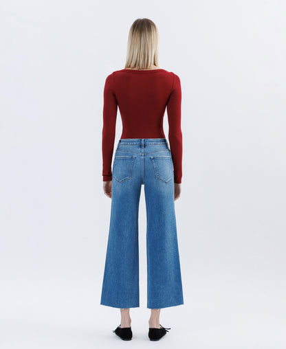 Back product images of Jubilation - High Rise Raw Hem Crop Slim Wide Leg Jeans