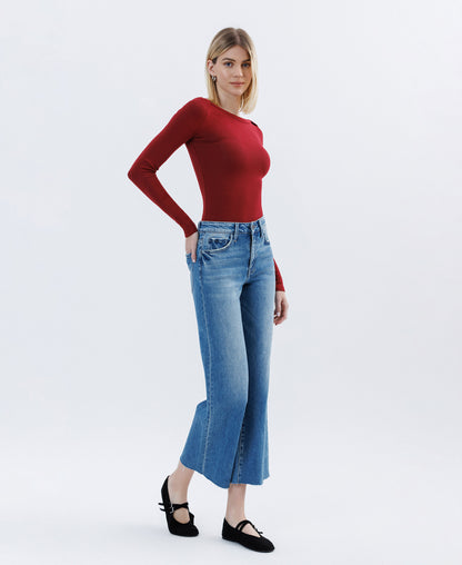 Right 45 degrees product image of Jubilation - High Rise Raw Hem Crop Slim Wide Leg Jeans