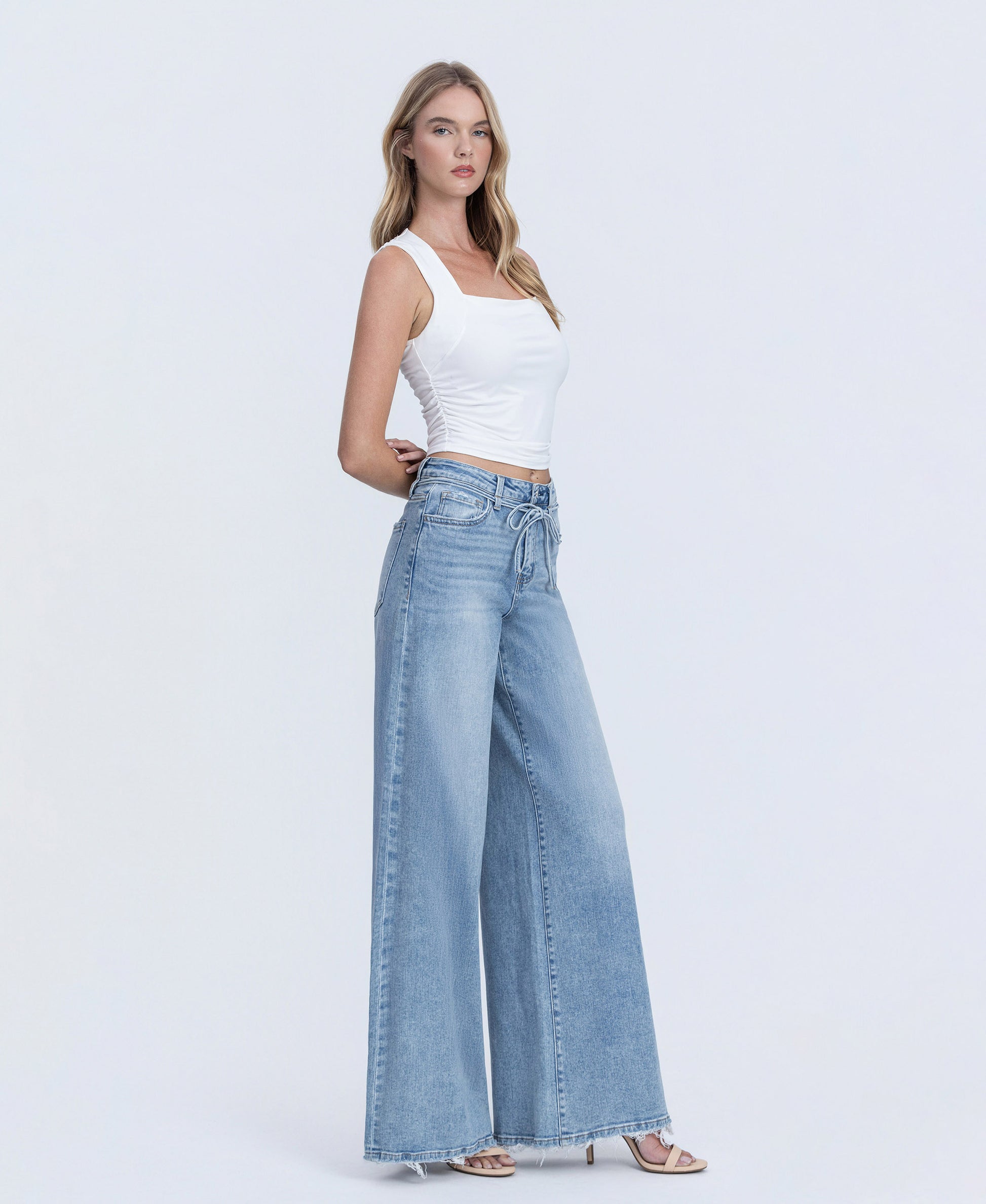 Right 45 degrees product image of Jollify - Super High Rise Drawstring Waist Palazzo Jeans