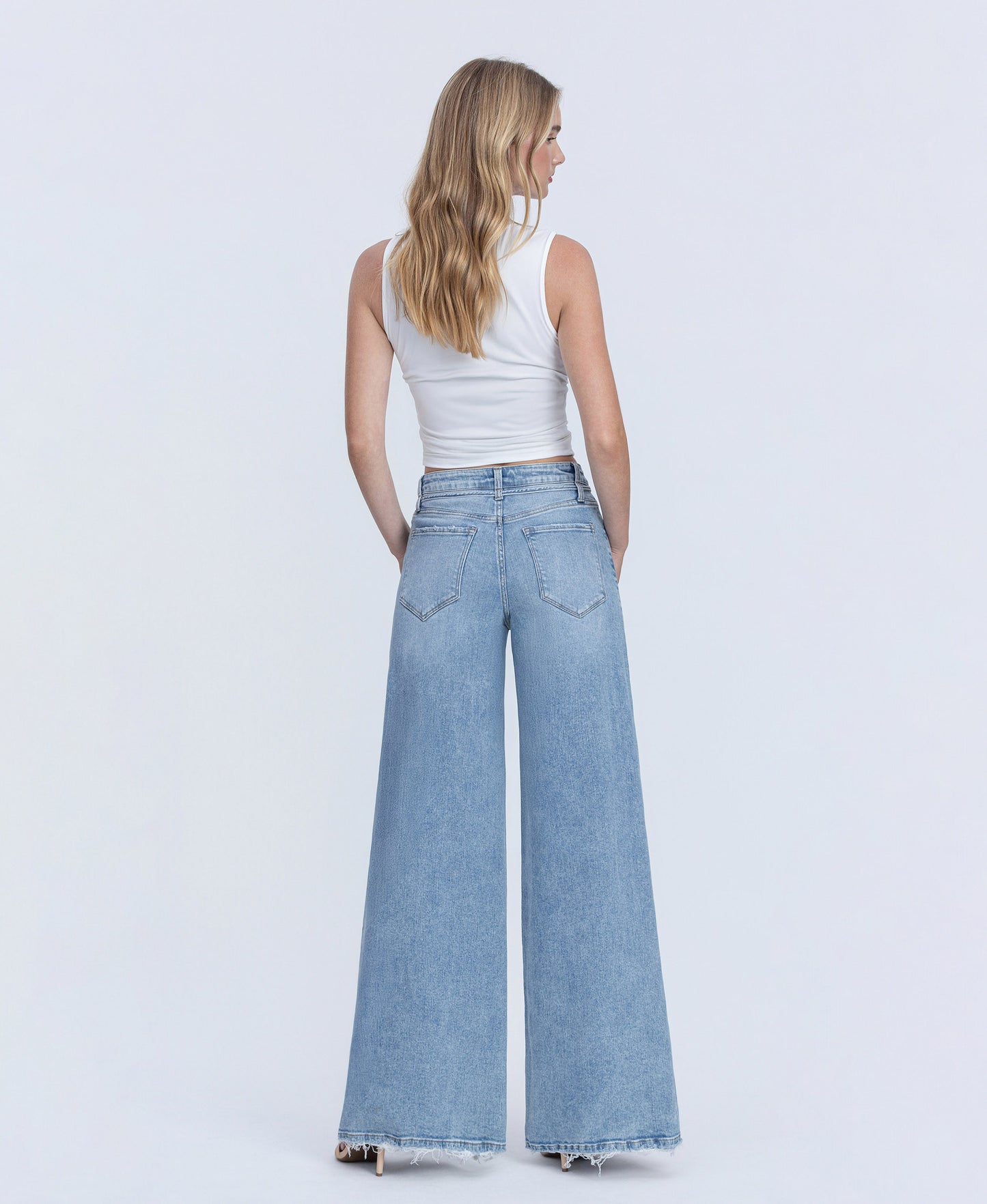 Back product images of Jollify - Super High Rise Drawstring Waist Palazzo Jeans