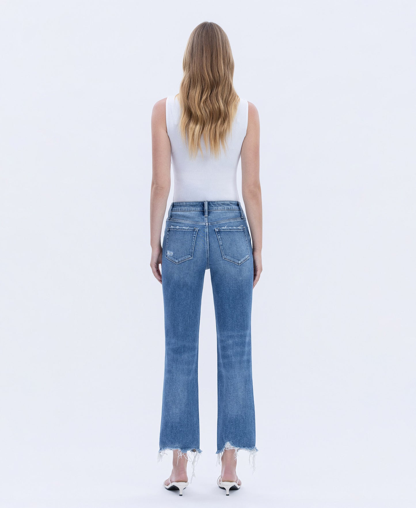 Back product images of Impressive - High Rise Distressed Raw Hem Crop Straight Jeans
